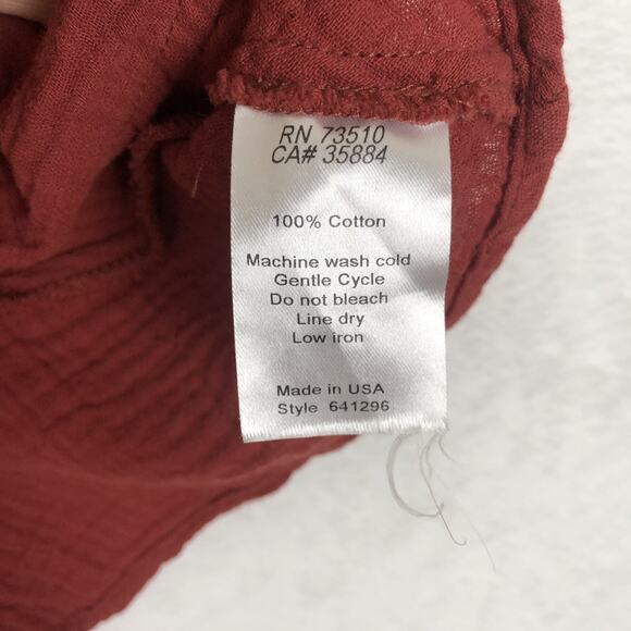 IVY JANE Tie Top Sz XS Maroon Red Ric Rac Bell Sleeve Button Up Crinkle Cotton - Picture 4 of 7